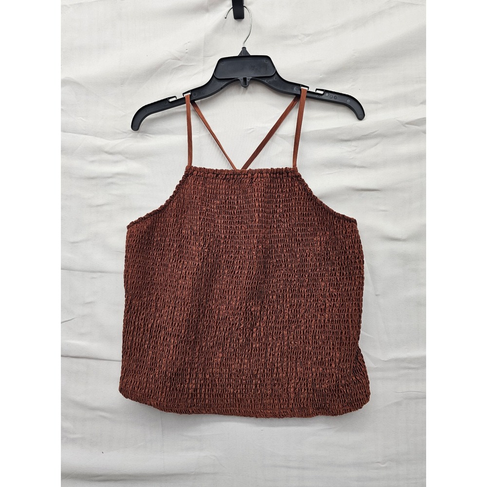 A New Day Womens Smocked Cami Top Brown Polyester Blend Casual Size XXL